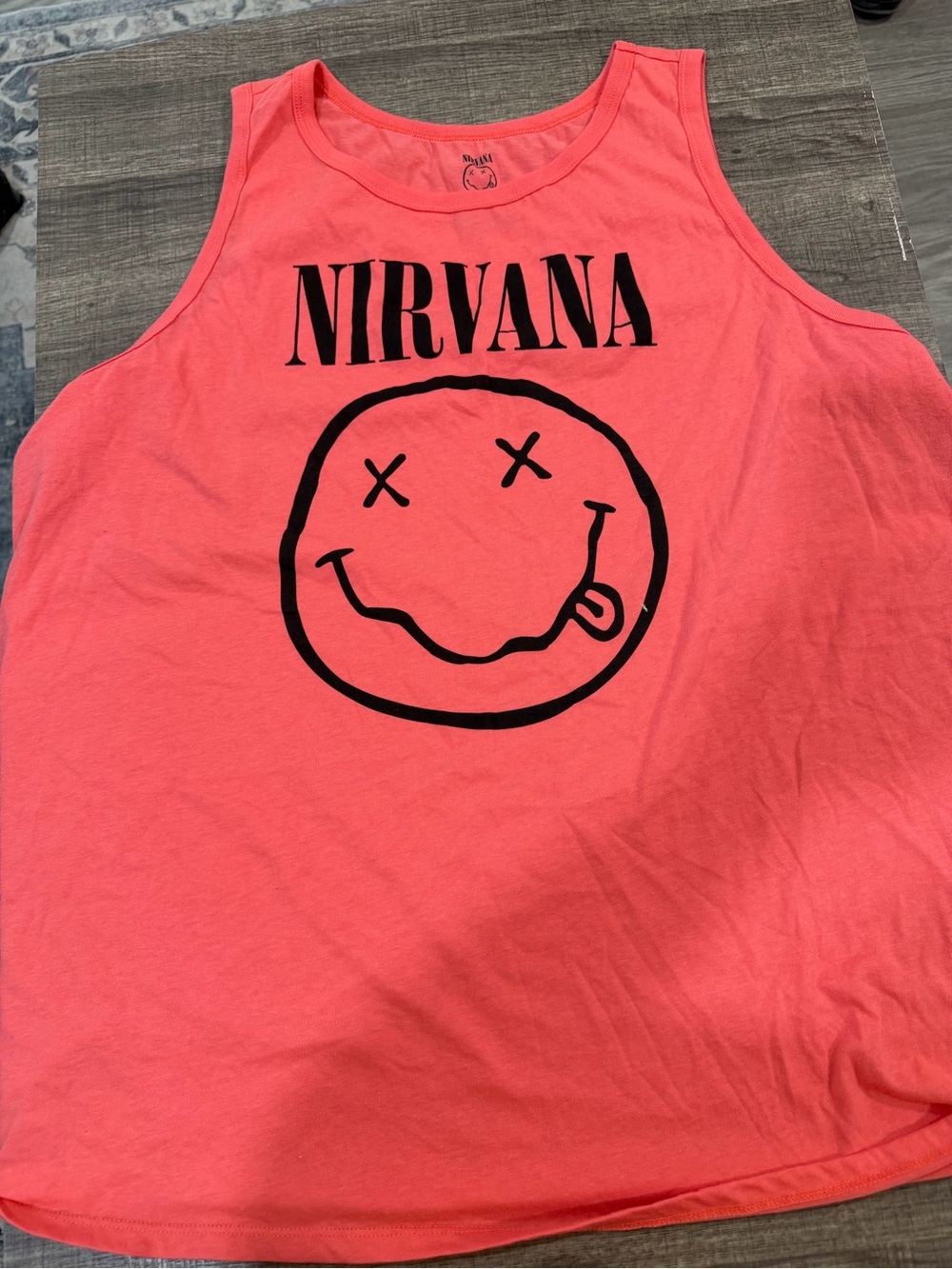 NIRVANA Coral Pink Tank with Black Smiley Logo